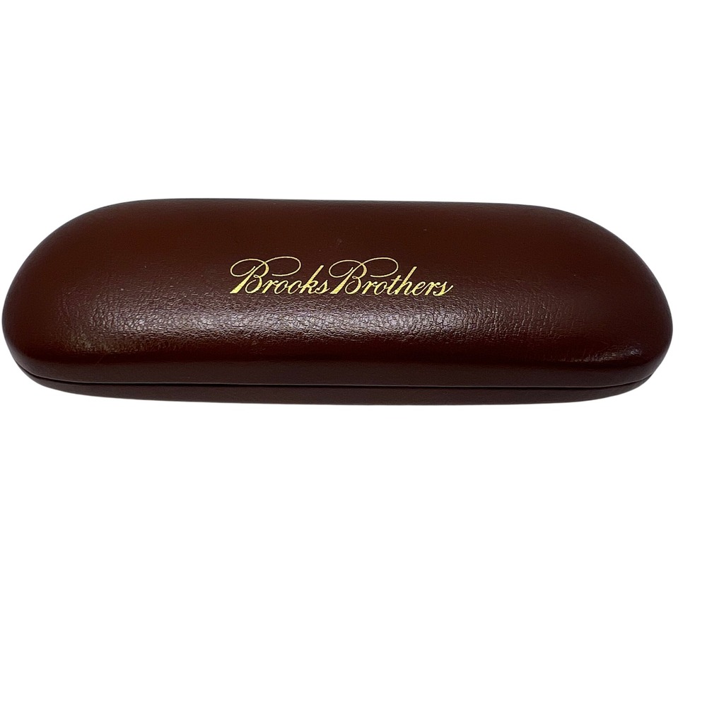 Brooks Brothers Brown Pebbled Faux‎ Leather Hardshell Eyeglass Case Gold Logo